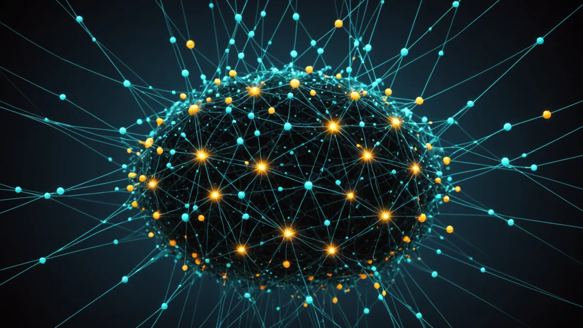 Abstract network topology visualization with glowing node links on a dark background